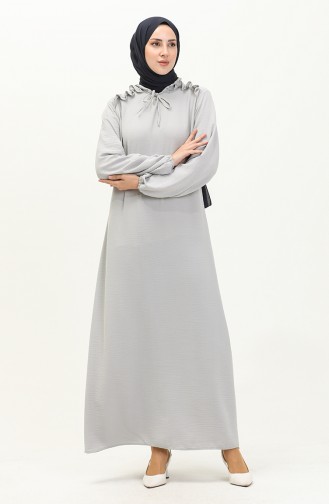 Aerobin Stoff Schulter Ruffle Kleid 0038-03 Grau 0038-03