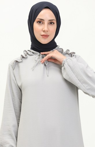 Aerobin Stoff Schulter Ruffle Kleid 0038-03 Grau 0038-03