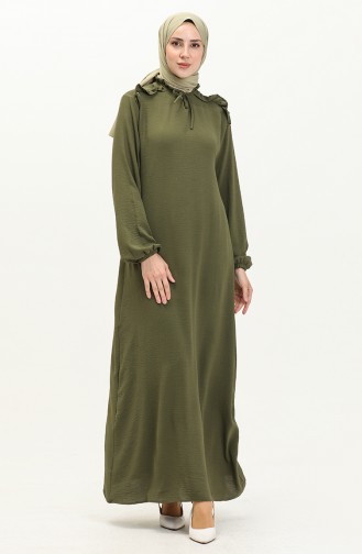 فستان بهدب من نسيج آيروبين 0038-04  أخضر عسكري 0038-04