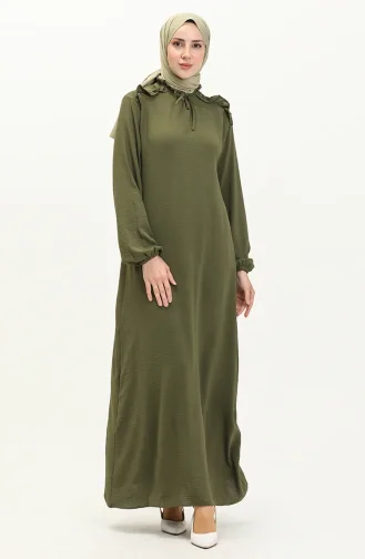 Aerobin Stoff Schulter Ruffle Kleid 0038-04 Khaki 0038-04