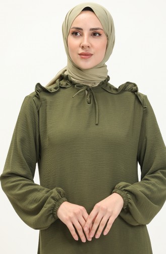 فستان بهدب من نسيج آيروبين 0038-04  أخضر عسكري 0038-04