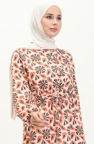 Robe à Motifs en Lin 1021-01 Orange 1021-01