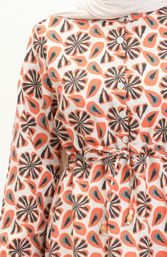 Robe à Motifs en Lin 1021-01 Orange 1021-01