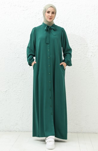 فستان بأزرار بتصميم ربطة 24Y8860-02 أخضر زمردي 24Y8860-02