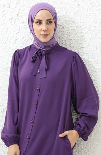 Tie Collar Buttoned Dress 24Y8860-05 Purple 24Y8860-05