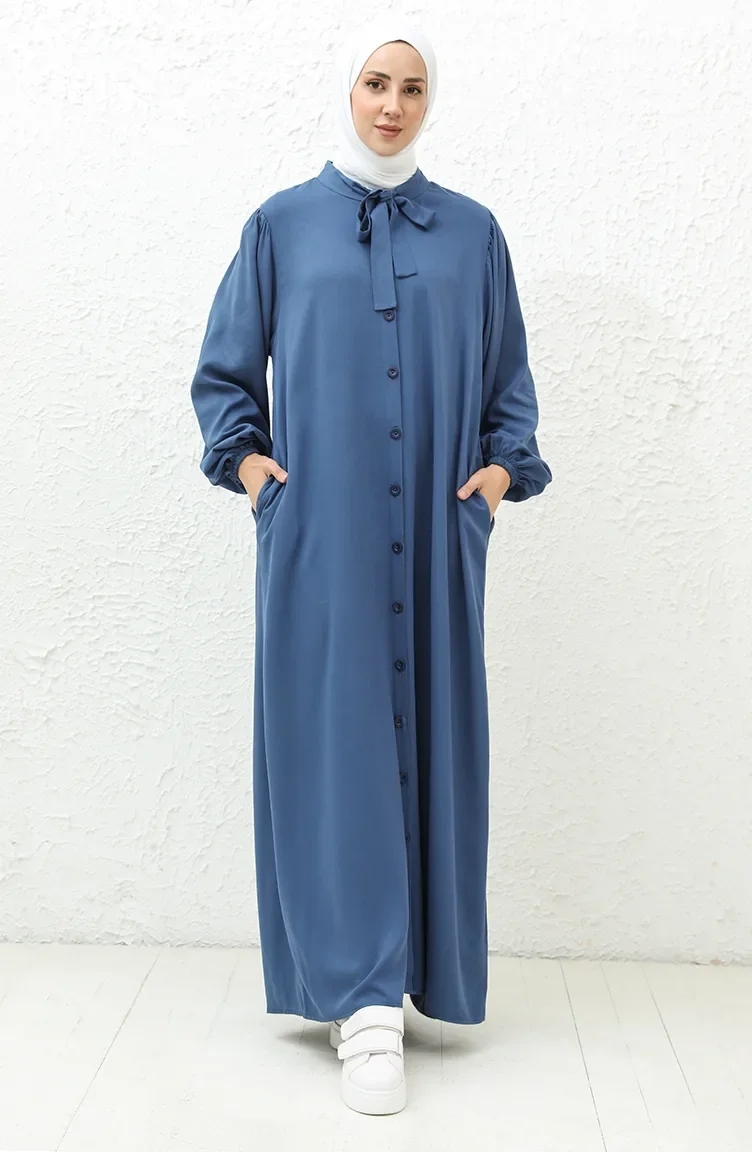 Tie Collar Buttoned Dress 24Y8860-06 Indigo 24Y8860-06