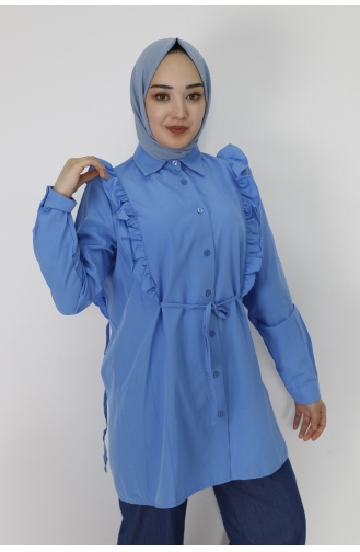 Bağlama Detayli Poplin Kumaş Tunik Gömlek 71093-02 Mavi