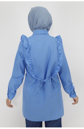 Bağlama Detayli Poplin Kumaş Tunik Gömlek 71093-02 Mavi