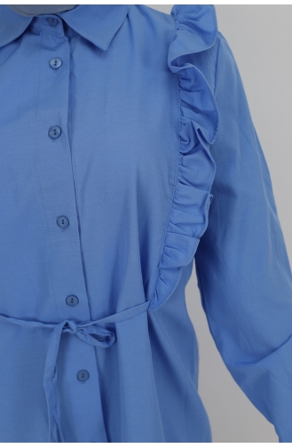 Bağlama Detayli Poplin Kumaş Tunik Gömlek 71093-02 Mavi