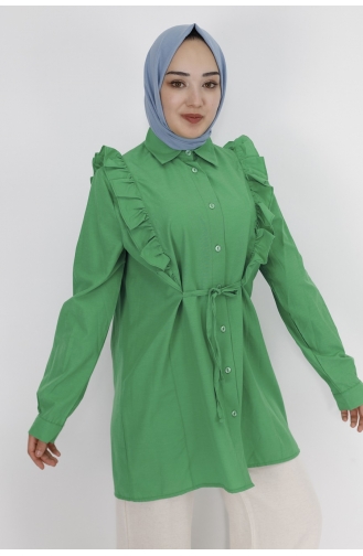 Bağlama Detayli Poplin Kumaş Tunik Gömlek 71093-03 Yeşil