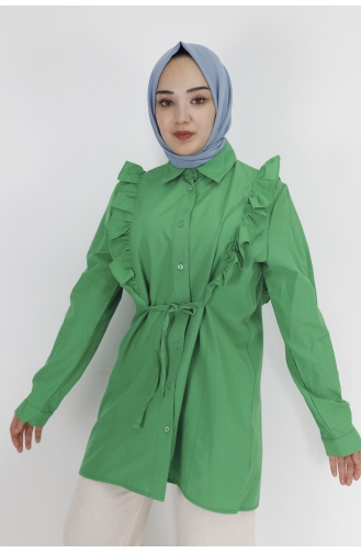 Bağlama Detayli Poplin Kumaş Tunik Gömlek 71093-03 Yeşil