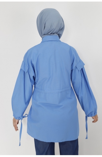 Beli Ve Kolu Bağlama Detayli Tunik Gömlek 71092-01 Mavi