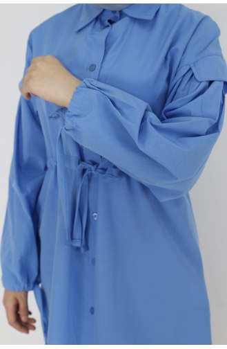 Beli Ve Kolu Bağlama Detayli Tunik Gömlek 71092-01 Mavi