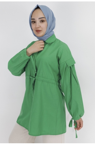 Beli Ve Kolu Bağlama Detayli Tunik Gömlek 71092-02 Yeşil