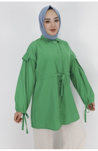 Beli Ve Kolu Bağlama Detayli Tunik Gömlek 71092-02 Yeşil