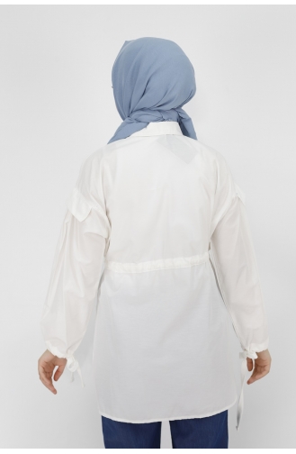 Beli Ve Kolu Bağlama Detayli Tunik Gömlek 71092-03 Beyaz