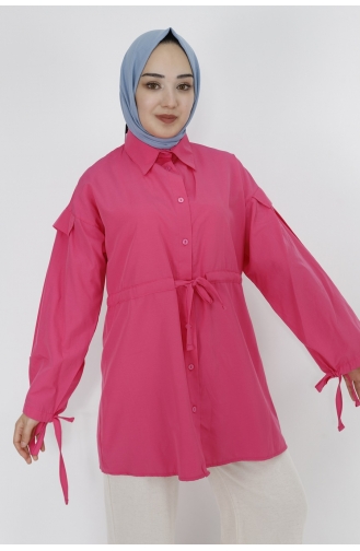 Beli Ve Kolu Bağlama Detayli Tunik Gömlek 71092-04 Fuşya