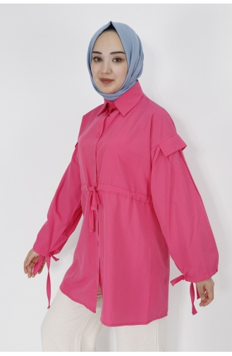 Beli Ve Kolu Bağlama Detayli Tunik Gömlek 71092-04 Fuşya