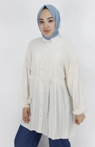 Beli Ve Omuzu Firfir Detayli Poplin Kumaş Gömlek 71098-03 Ekru