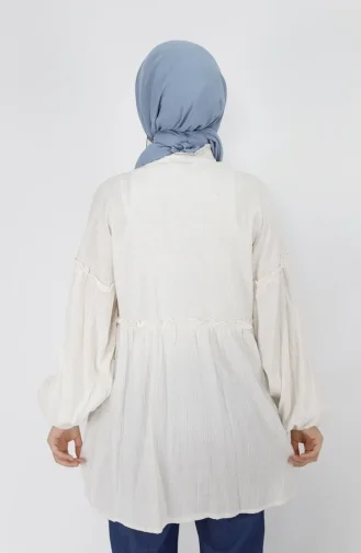 Beli Ve Omuzu Firfir Detayli Poplin Kumaş Gömlek 71098-03 Ekru