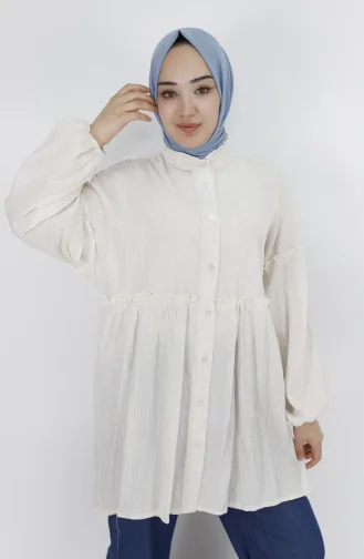 Beli Ve Omuzu Firfir Detayli Poplin Kumaş Gömlek 71098-03 Ekru