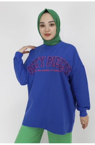 Boncuk Ve Nakiş Detayli 2 İplik Sweatshirt 23008-01 Saks