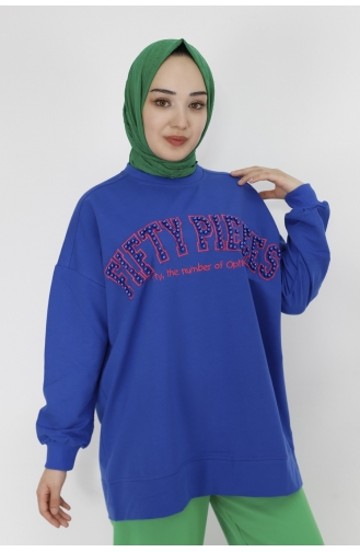 Boncuk Ve Nakiş Detayli 2 İplik Sweatshirt 23008-01 Saks