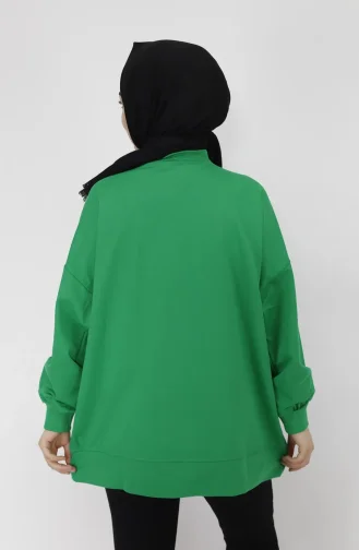 Boncuk Ve Nakiş Detayli 2 İplik Sweatshirt 23008-02 Yeşil