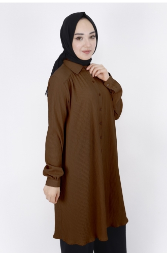 Bürümcük Kumaş Tunik Gömlek 10258-04 Kahverengi