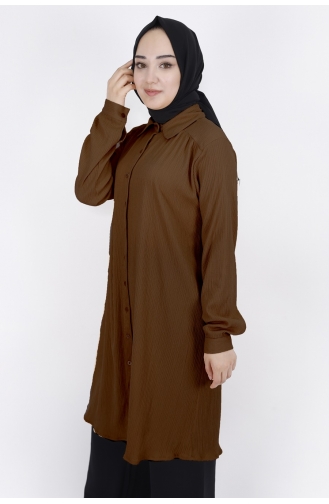Bürümcük Kumaş Tunik Gömlek 10258-04 Kahverengi