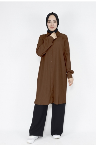 Bürümcük Kumaş Tunik Gömlek 10258-04 Kahverengi