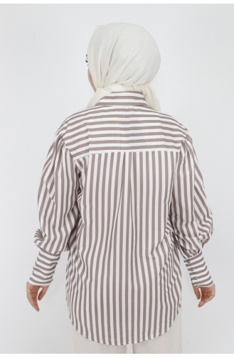 Çizgili Poplin Kumaş Gömlek 5880-01 Bej
