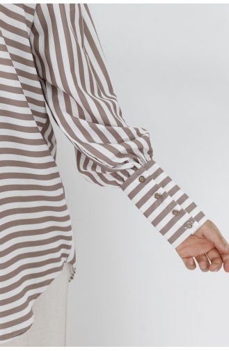 Çizgili Poplin Kumaş Gömlek 5880-01 Bej
