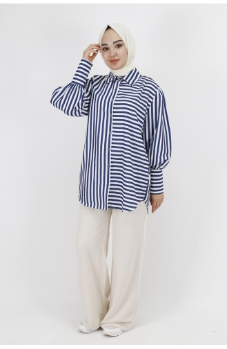 Çizgili Poplin Kumaş Gömlek 5880-03 Lacivert