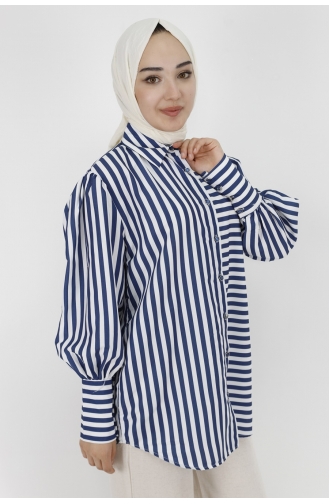 Çizgili Poplin Kumaş Gömlek 5880-03 Lacivert