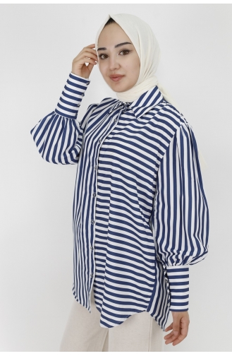 Çizgili Poplin Kumaş Gömlek 5880-03 Lacivert