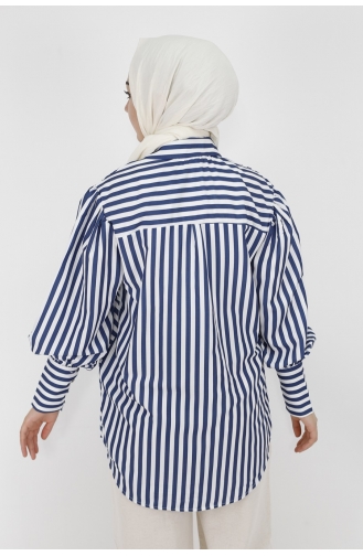 Çizgili Poplin Kumaş Gömlek 5880-03 Lacivert