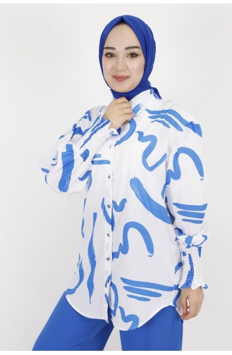 Desenli Poplin Kumaş Gömlek 3040-01 Mavi
