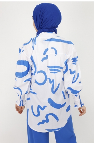 Desenli Poplin Kumaş Gömlek 3040-01 Mavi