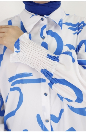 Desenli Poplin Kumaş Gömlek 3040-01 Mavi