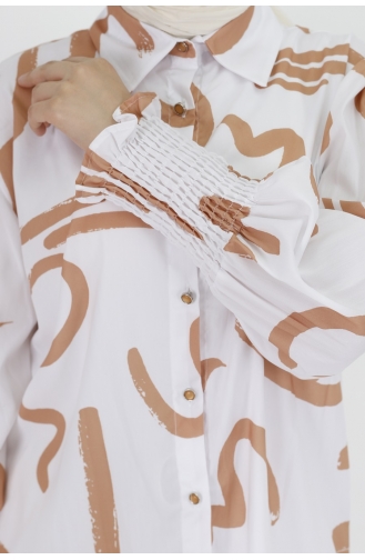 Desenli Poplin Kumaş Gömlek 3040-02 Bej