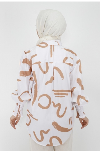 Desenli Poplin Kumaş Gömlek 3040-02 Bej