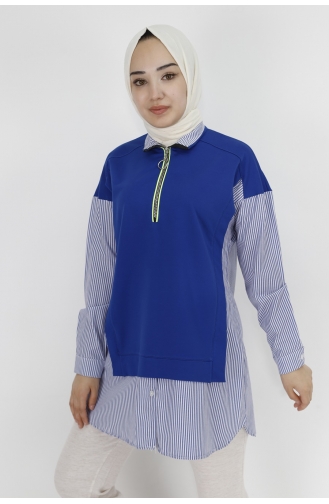 Fermuar Detayli Gömlek Detayli 2 İplik Kumaş Sweatshirt 71085-01 Saks