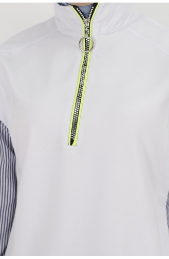 Fermuar Detayli Gömlek Detayli 2 İplik Kumaş Sweatshirt 71085-03 Beyaz