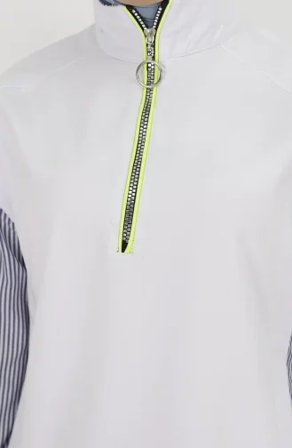 Fermuar Detayli Gömlek Detayli 2 İplik Kumaş Sweatshirt 71085-03 Beyaz
