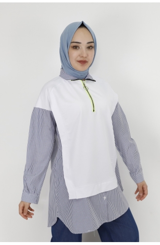 Fermuar Detayli Gömlek Detayli 2 İplik Kumaş Sweatshirt 71085-03 Beyaz