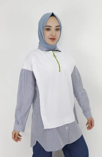 Fermuar Detayli Gömlek Detayli 2 İplik Kumaş Sweatshirt 71085-03 Beyaz