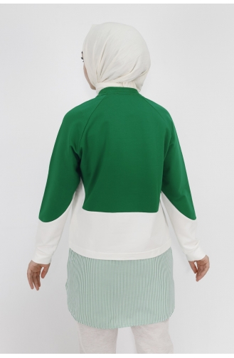Gömlek Garnili Çizgili 2 İplik Kumaş Sweatshirt 71086-02 Yeşil