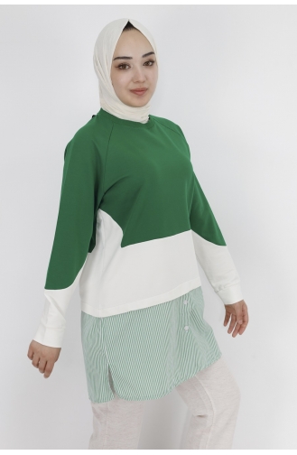 Gömlek Garnili Çizgili 2 İplik Kumaş Sweatshirt 71086-02 Yeşil