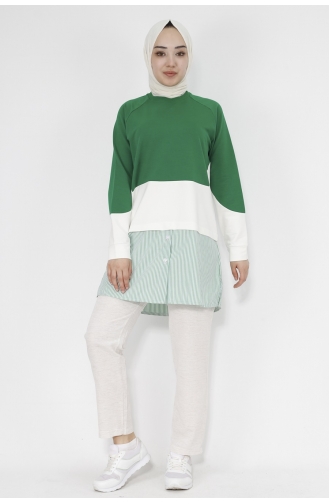 Gömlek Garnili Çizgili 2 İplik Kumaş Sweatshirt 71086-02 Yeşil